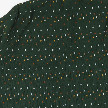 Monki Womens Green Polka Dot Polyester Basic Blouse Size S Mock Neck - Plisse Frill