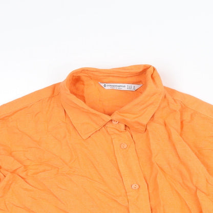 Stradivarius Womens Orange Viscose Basic Button-Up Size M Collared