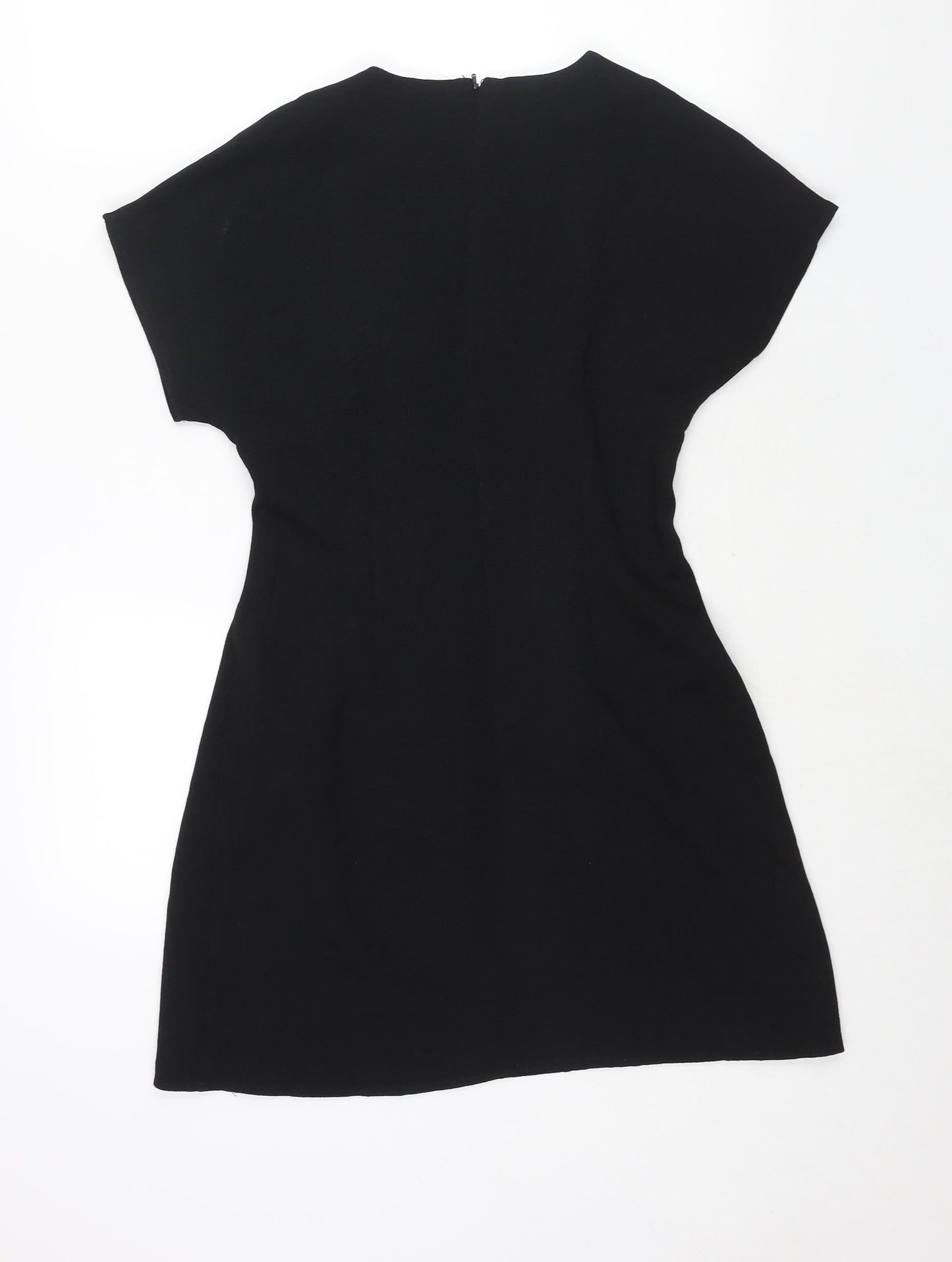 ASOS Womens Black Polyester A-Line Size 8 Round Neck Zip - Pleat Detail