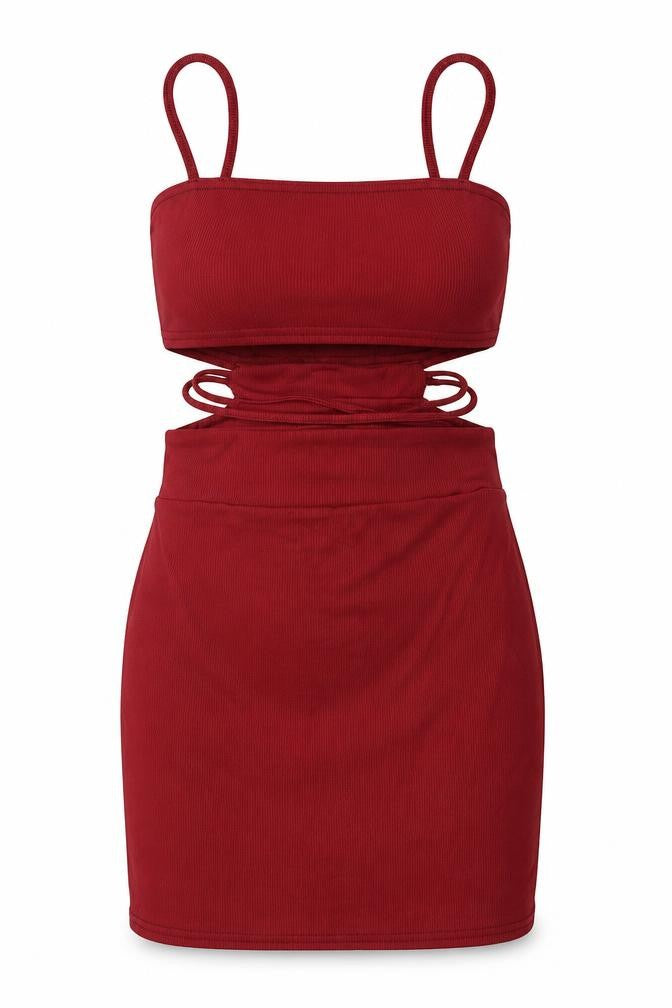 PRETTYLITTLETHING Womens Red Polyester Mini Size 6 Square Neck Pullover - Cut Out Detail