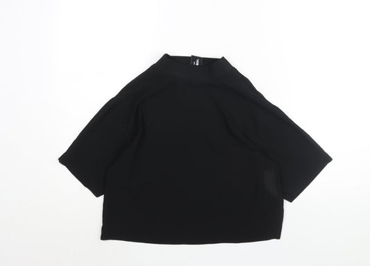 COLLUSION Womens Black Polyester Cropped Blouse Size 8 Mock Neck - Semi Sheer