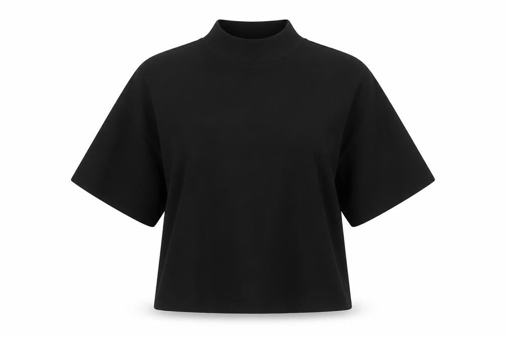 COLLUSION Womens Black Polyester Cropped Blouse Size 8 Mock Neck - Semi Sheer