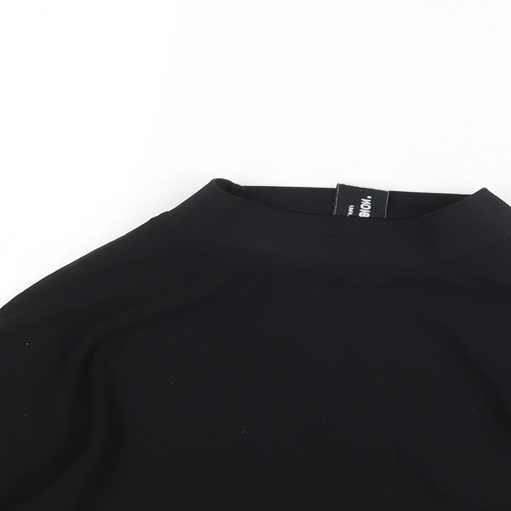 COLLUSION Womens Black Polyester Cropped Blouse Size 8 Mock Neck - Semi Sheer
