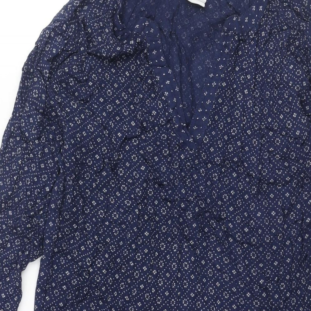 H&M Womens Blue Geometric Viscose Shift Size 10 V-Neck Button