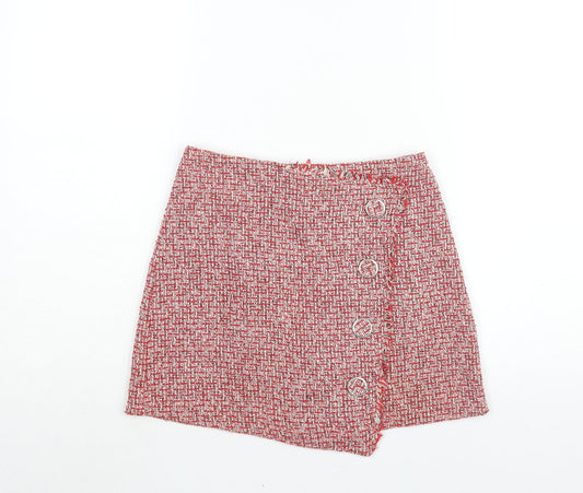 Topshop Womens Red Polyester Mini Skirt Size 8 Zip - Button Detail