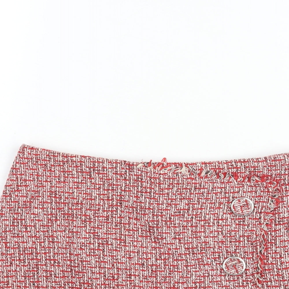 Topshop Womens Red Polyester Mini Skirt Size 8 Zip - Button Detail