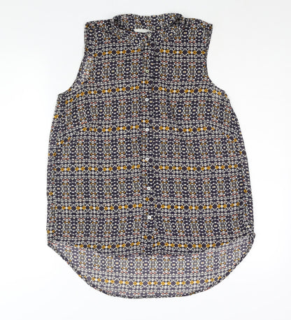 H&M Womens Multicoloured Geometric Polyester Camisole Blouse Size 8 Collared - Semi Sheer