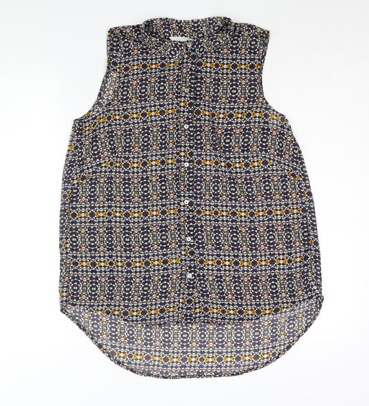 H&M Womens Multicoloured Geometric Polyester Camisole Blouse Size 8 Collared - Semi Sheer