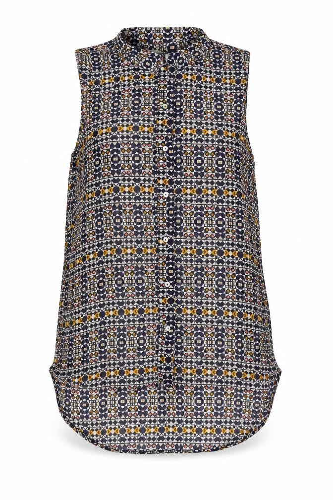 H&M Womens Multicoloured Geometric Polyester Camisole Blouse Size 8 Collared - Semi Sheer