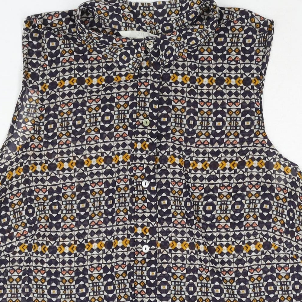 H&M Womens Multicoloured Geometric Polyester Camisole Blouse Size 8 Collared - Semi Sheer