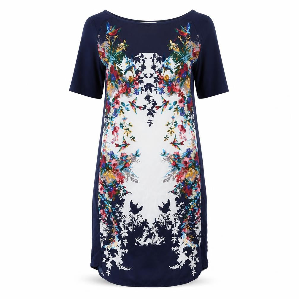Oasis Womens Blue Polyester Shift Size XS Round Neck Pullover - Floral Planel