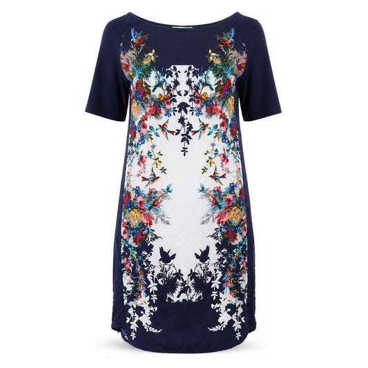 Oasis Womens Blue Polyester Shift Size XS Round Neck Pullover - Floral Planel