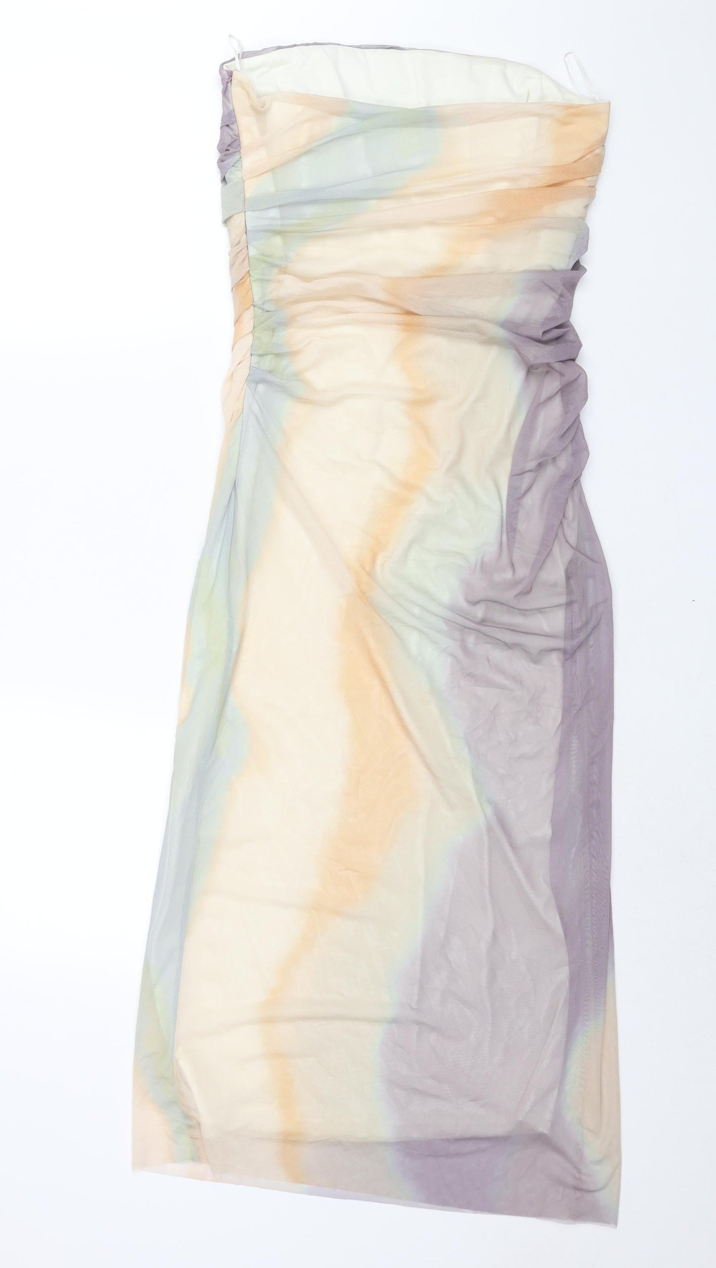 Zara Womens Multicoloured Geometric Polyester Shift Size M Square Neck Zip - Side Slit Rouched Corset Bodice