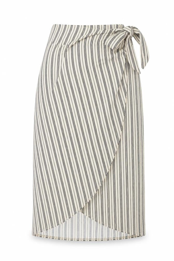 H&M Womens Ivory Striped Polyester Wrap Skirt Size S Tie