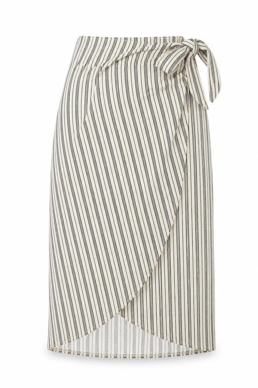 H&M Womens Ivory Striped Polyester Wrap Skirt Size S Tie