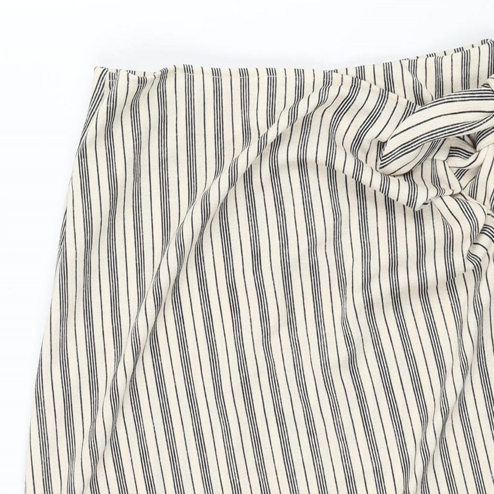 H&M Womens Ivory Striped Polyester Wrap Skirt Size S Tie