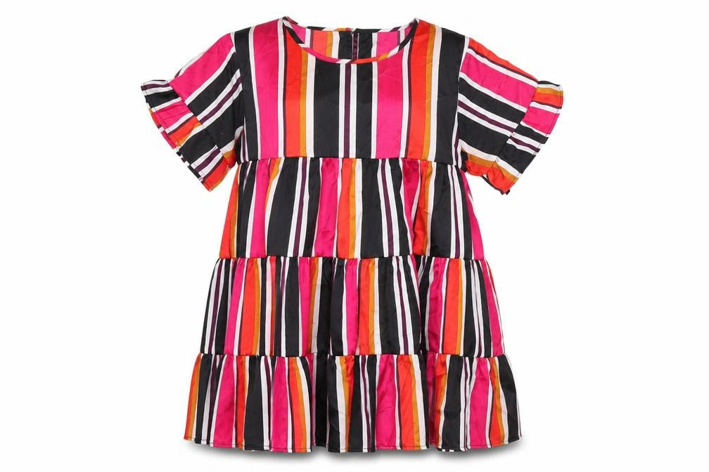 City Lights Womens Multicoloured Striped Polyester Mini Size 10 Round Neck Button - Frill Smocked