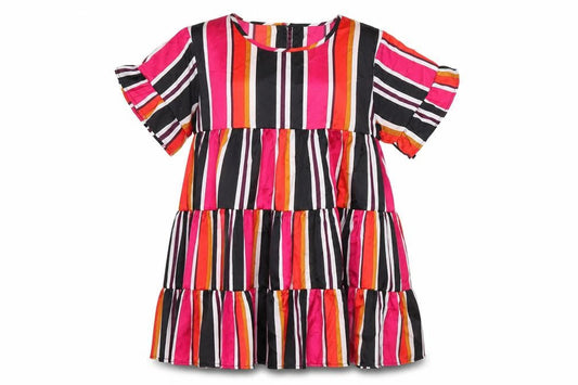 City Lights Womens Multicoloured Striped Polyester Mini Size 10 Round Neck Button - Frill Smocked