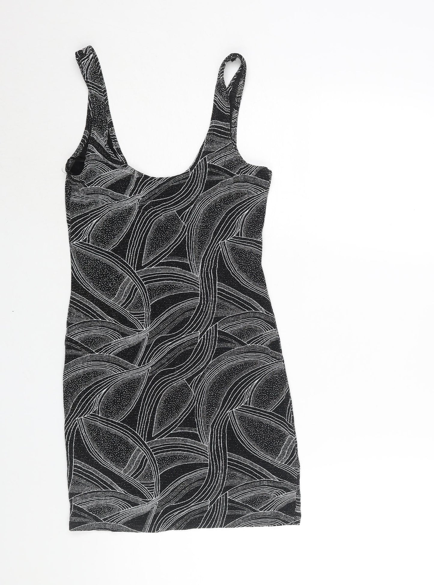Miss Selfridge Womens Black Geometric Polyester Mini Size 8 Scoop Neck Pullover - Glitter