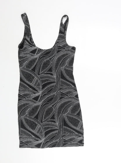 Additional front view of Miss Selfridge women’s black geometric polyester mini, size UK 8, scoop neck pullover - glitter