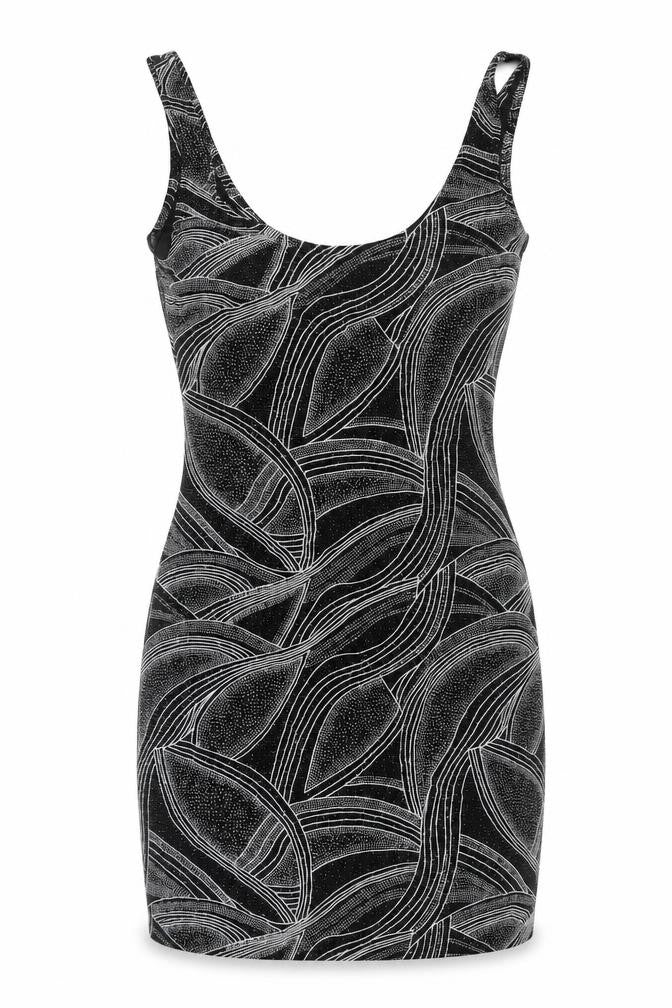Miss Selfridge Womens Black Geometric Polyester Mini Size 8 Scoop Neck Pullover - Glitter
