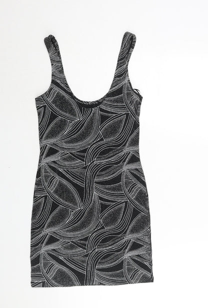Back view of Miss Selfridge women’s black geometric polyester mini, size UK 8, scoop neck pullover - glitter