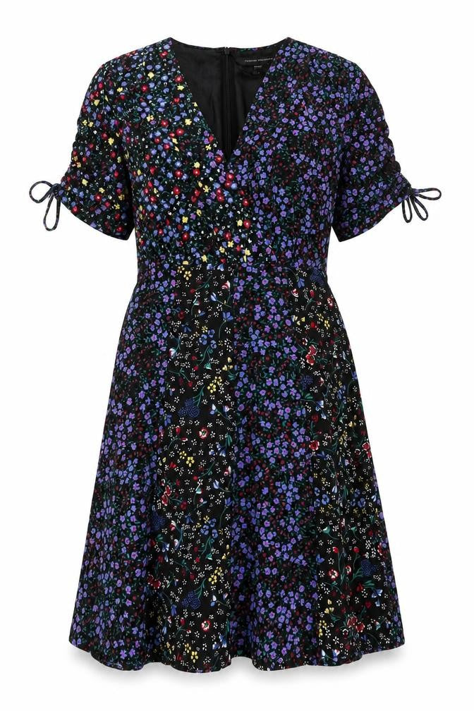 French Connection Womens Multicoloured Geometric Polyester Shift Size 8 V-Neck Zip - Drawstring Sleeve Floral Print