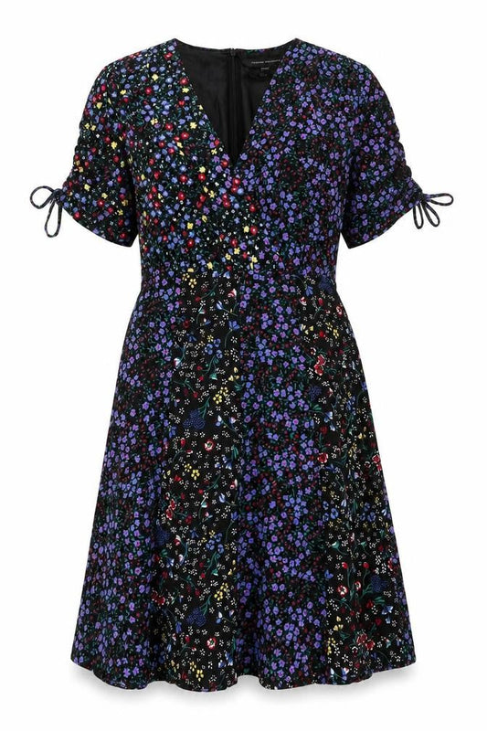 French Connection Womens Multicoloured Geometric Polyester Shift Size 8 V-Neck Zip - Drawstring Sleeve Floral Print