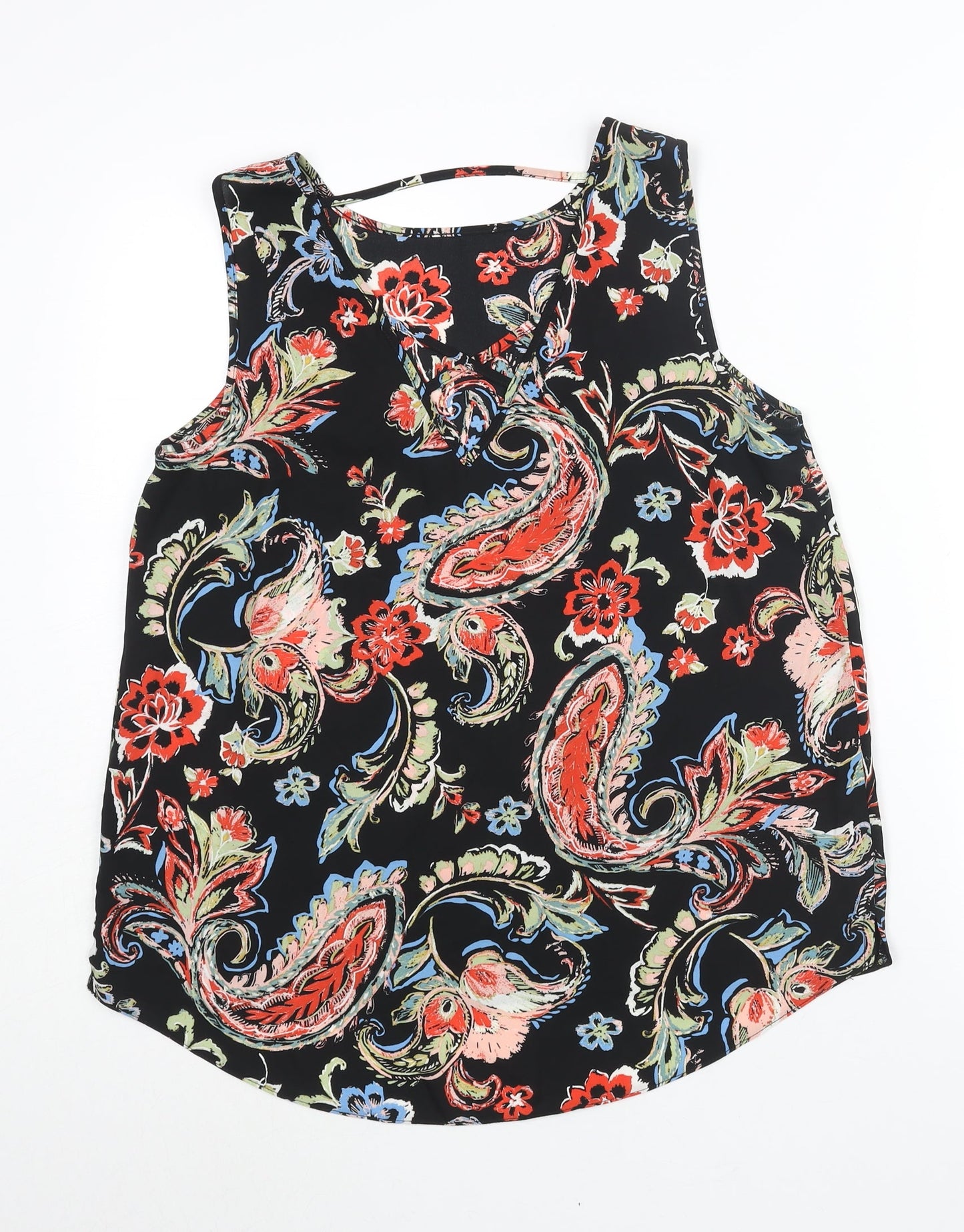 Dorothy Perkins Womens Black Paisley Polyester Camisole Blouse Size 12 Boat Neck - Crossover Back