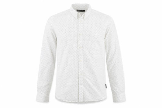 French Connection Mens White Polka Dot Cotton Button-Up Size S Collared Button