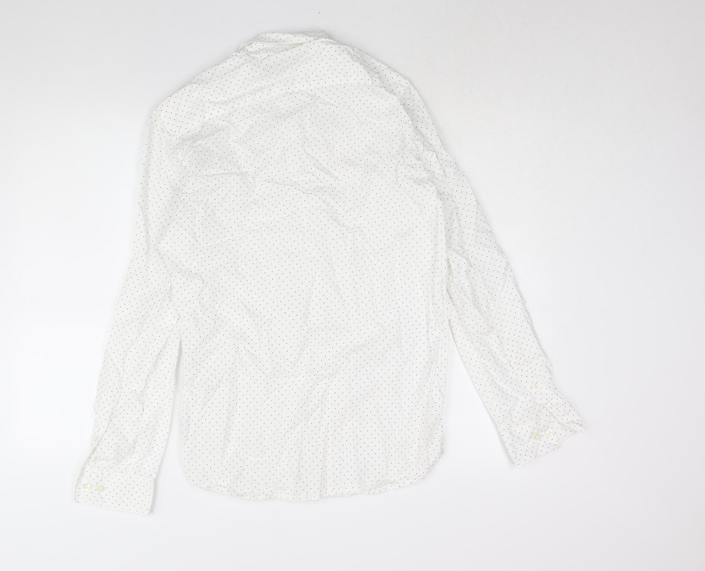 French Connection Mens White Polka Dot Cotton Button-Up Size S Collared Button