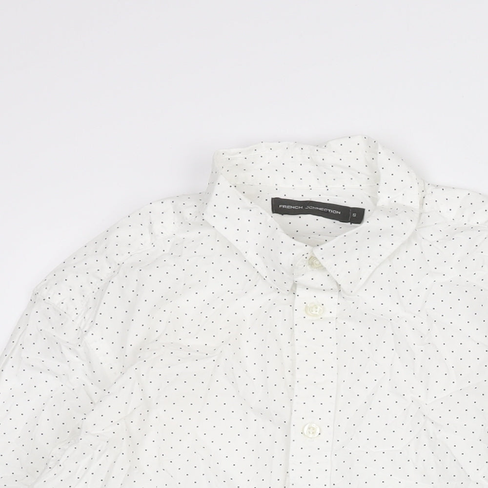 French Connection Mens White Polka Dot Cotton Button-Up Size S Collared Button