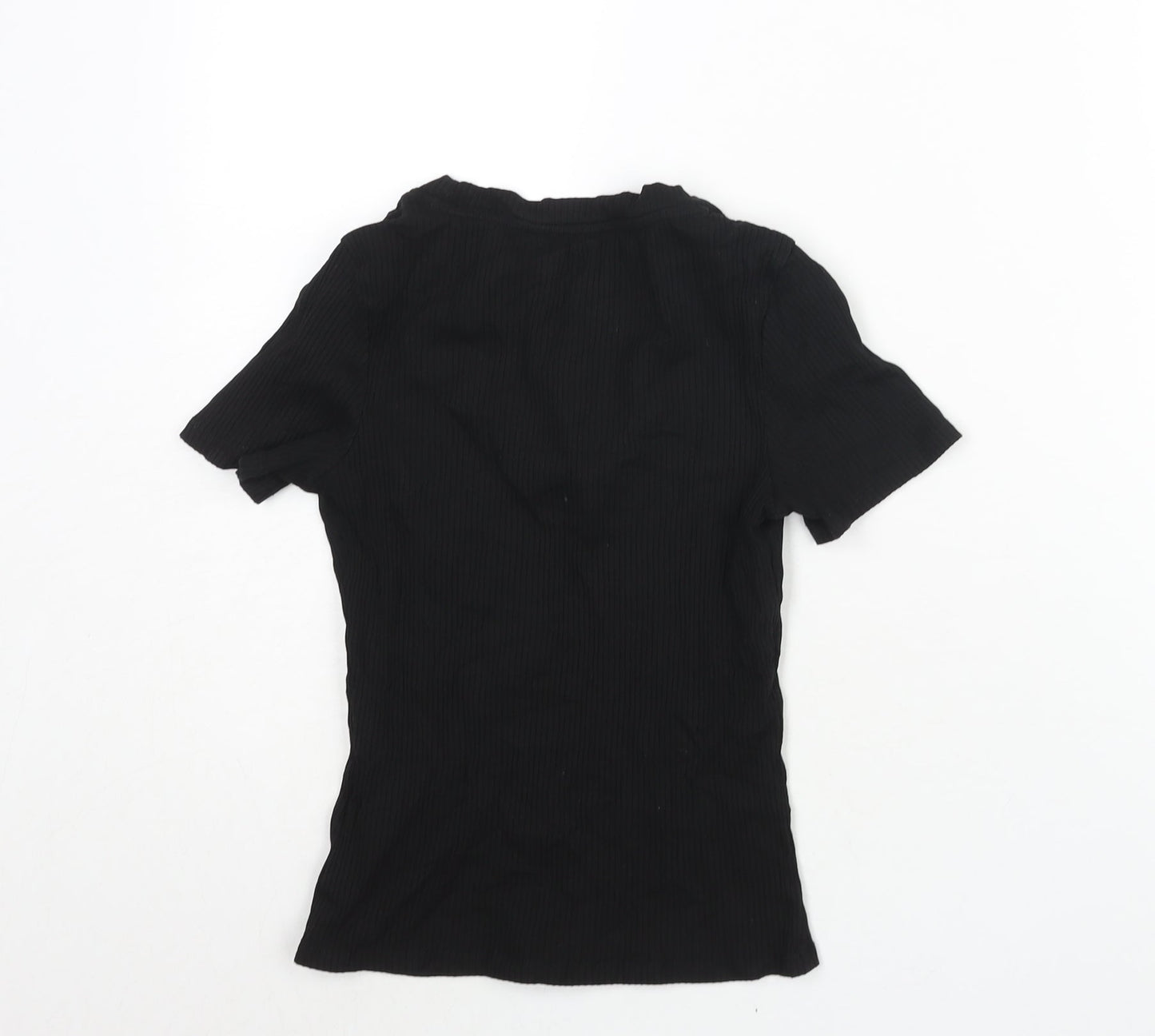 Monki Womens Black Cotton Basic T-Shirt Size S Scoop Neck - Ribbed