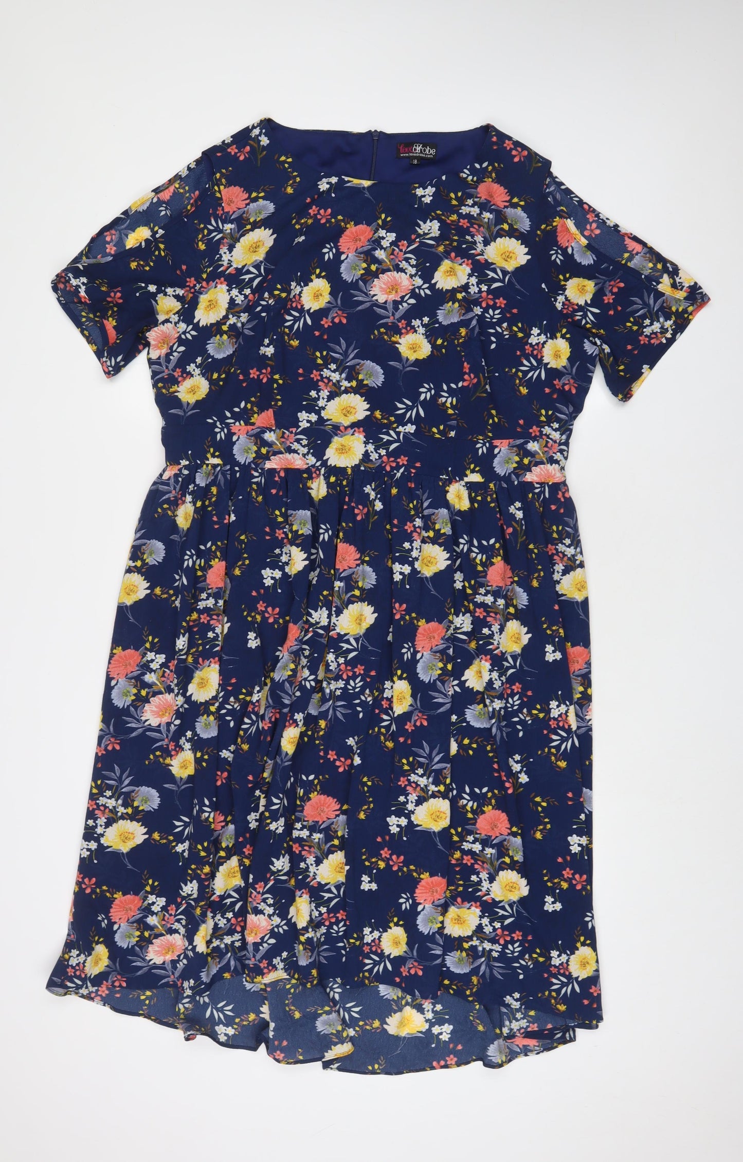 Lovedrobe Womens Blue Floral Polyester A-Line Size 18 Boat Neck Zip