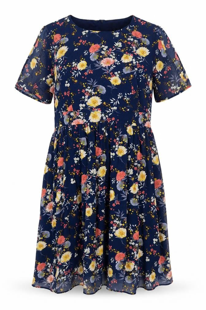Lovedrobe Womens Blue Floral Polyester A-Line Size 18 Boat Neck Zip