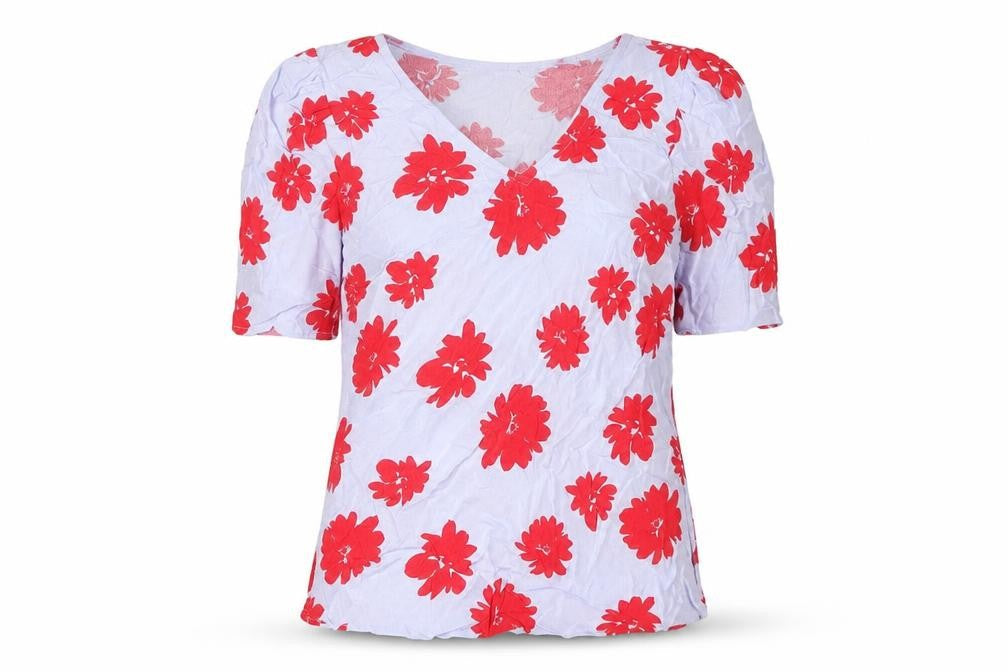 Marks & Spencer Womens Blue Floral Viscose Basic T-Shirt Size 6 Crew Neck