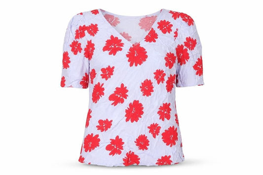 Marks and Spencer Womens Blue Floral Viscose Basic T-Shirt Size 6 Crew Neck