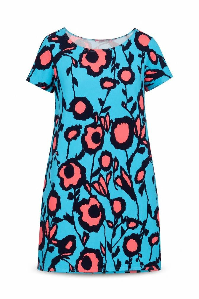 Boohoo Womens Blue Floral Polyester A-Line Size 12 Boat Neck Pullover