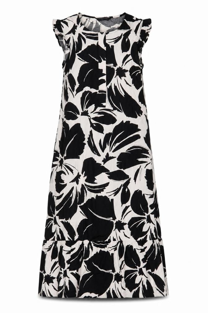 Marks & Spencer Womens Black Floral Cotton A-Line Size 8 Crew Neck Button