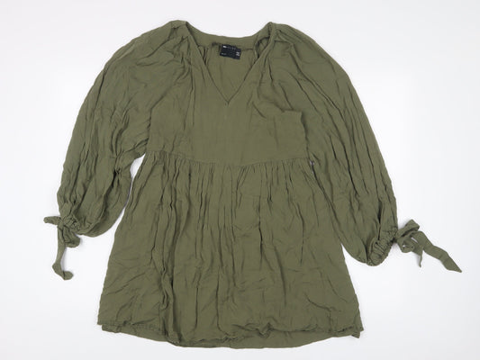 ASOS Womens Green Viscose A-Line Size 10 V-Neck Pullover