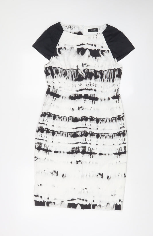 Copenhagen Womens White Geometric Cotton Shift Size 10 Boat Neck Zip