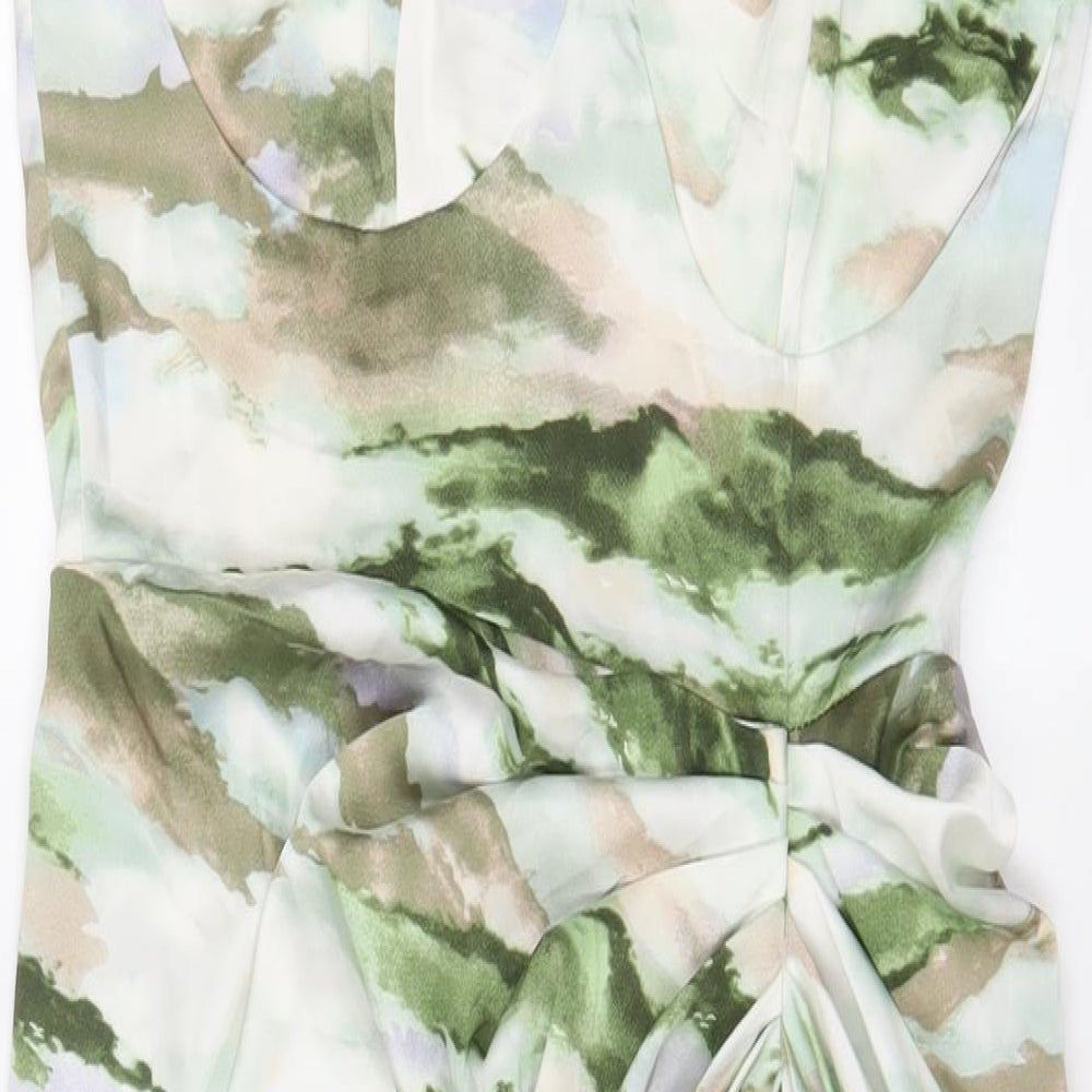 Quiz Womens Green Geometric Polyester A-Line Size 10 Square Neck Zip