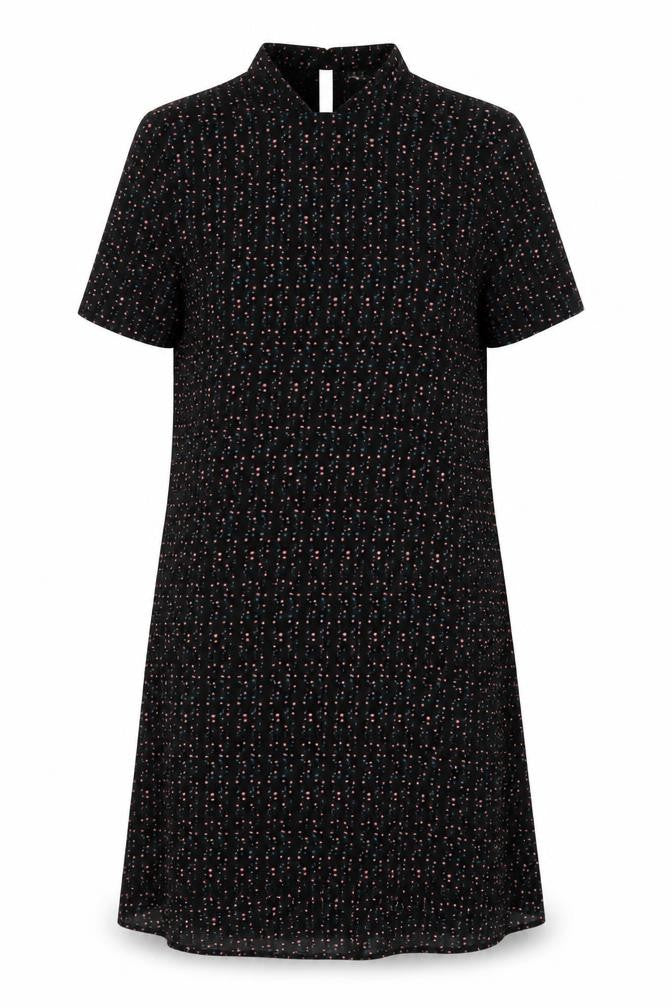 JDY Womens Black Geometric Polyester A-Line Size 12 Round Neck Button