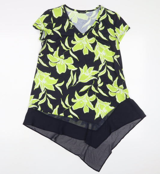 Roman Womens Green Floral Polyester Tunic T-Shirt Size 10 V-Neck