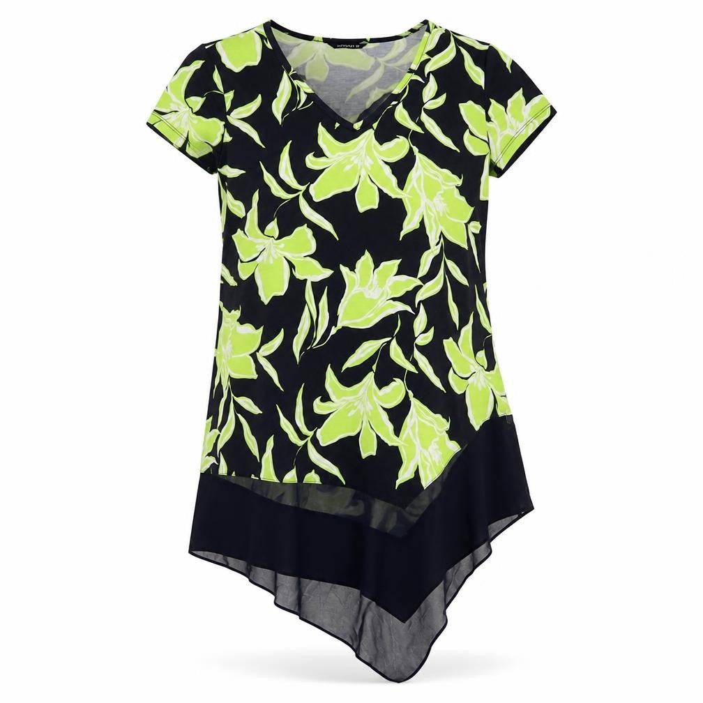 Roman Womens Green Floral Polyester Tunic T-Shirt Size 10 V-Neck