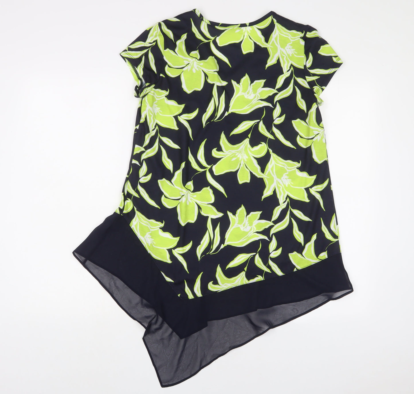 Roman Womens Green Floral Polyester Tunic T-Shirt Size 10 V-Neck