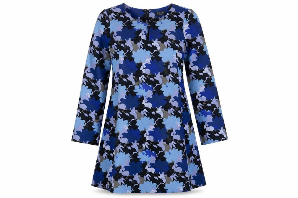 Yessica Womens Blue Geometric Polyester A-Line Size 10 Scoop Neck Button