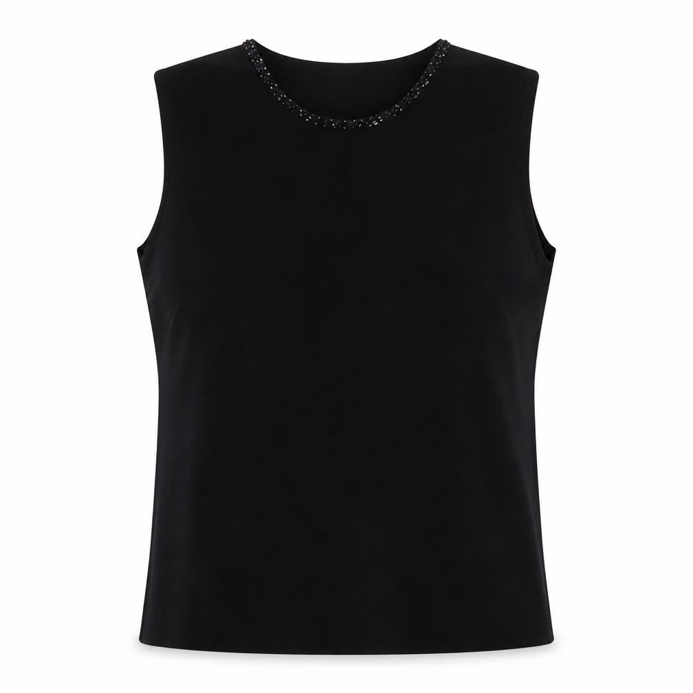 Bonmarché Womens Black Viscose Basic Tank Size L Crew Neck - Jewels