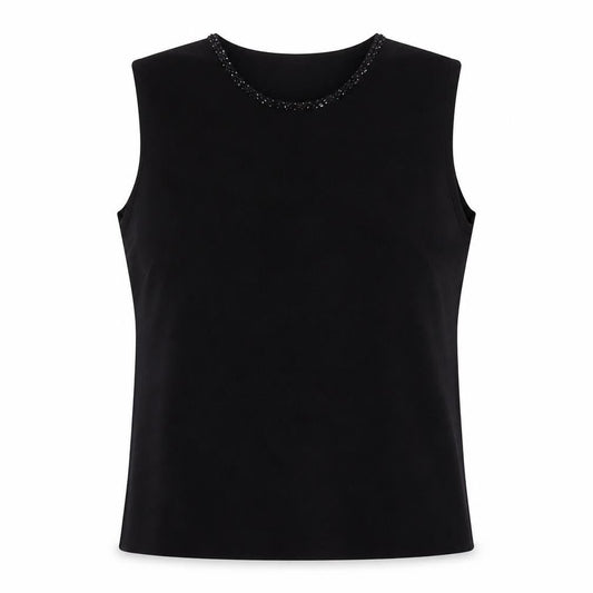 Bonmarché Womens Black Viscose Basic Tank Size L Crew Neck - Jewels