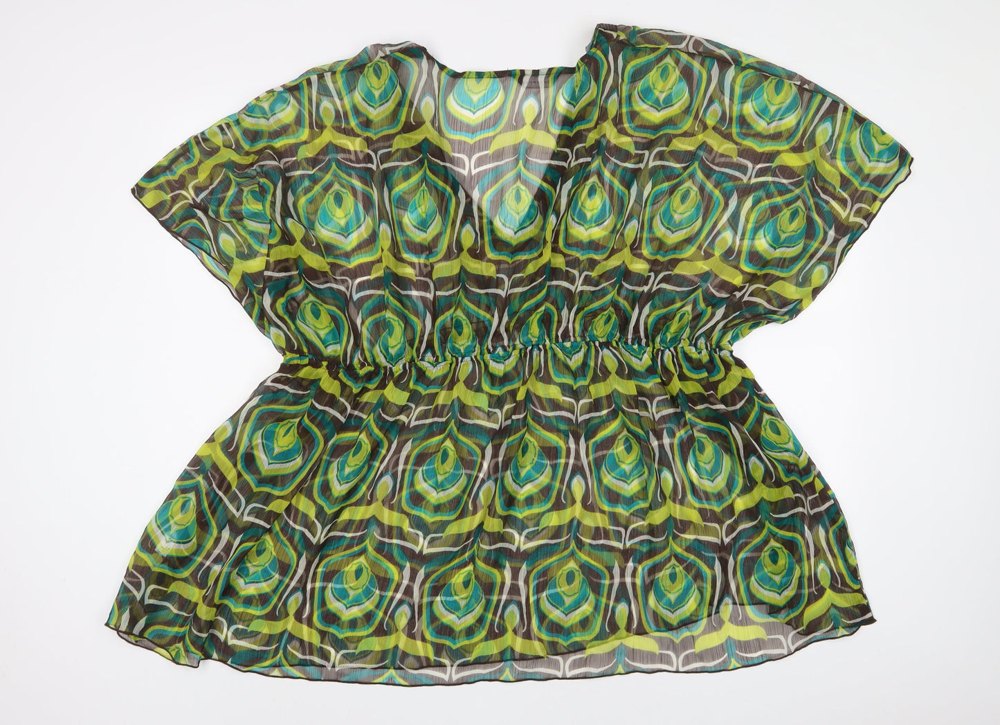 Wardrobe Womens Green Geometric Polyester Basic Blouse Size 26 V-Neck